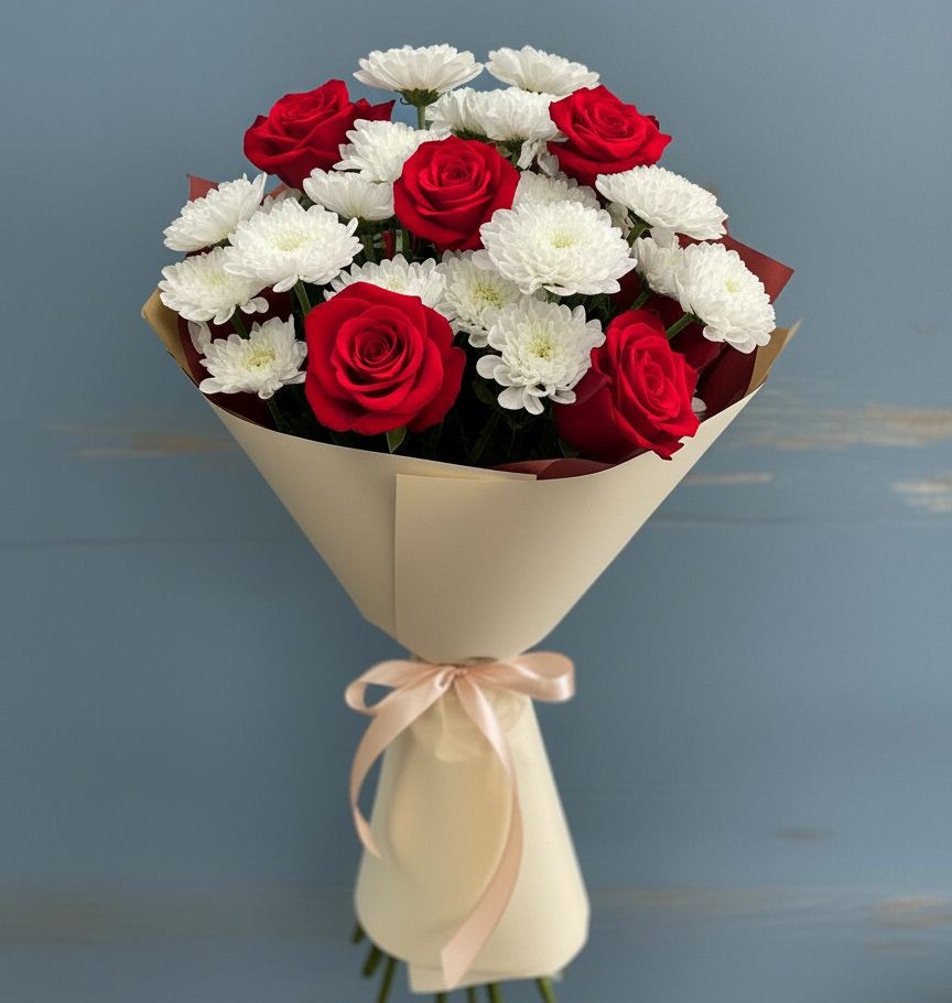 Букет цветов из: Розы и Хризантемы в Ольге