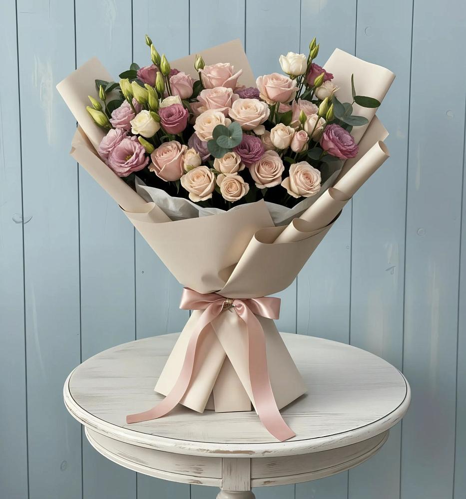 Букет цветов из: Розы и Лизиантусы в Ольге