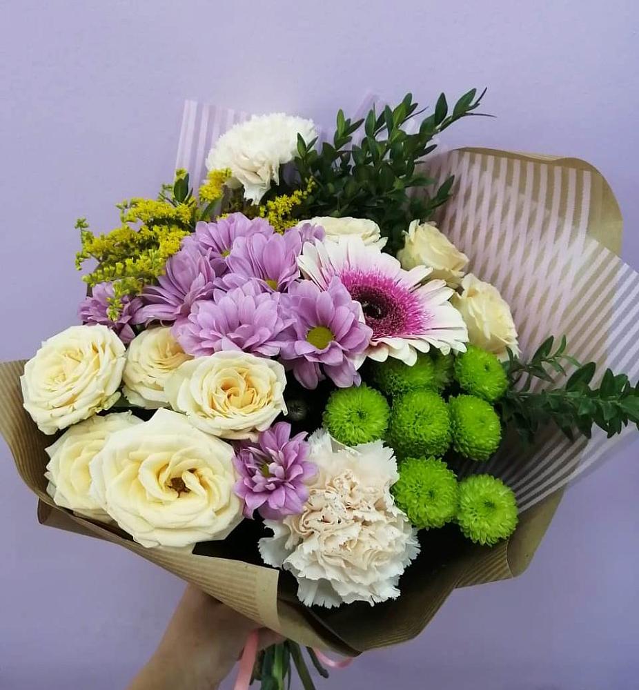 Букет цветов из: Хризантемы, Розы, Гвоздики и Герберы в Ольге